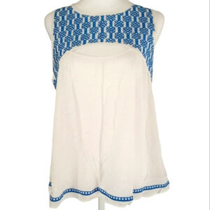 Anthropologie THML Blue & White Cut Out Gauzey Lightweight Blouse Size Medium